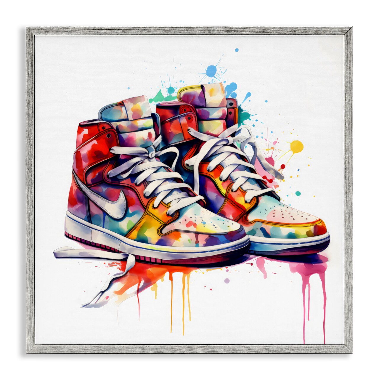 Stupell Industries Sneakers with Watercolor Drip Framed Giclee, design by Creative Studio